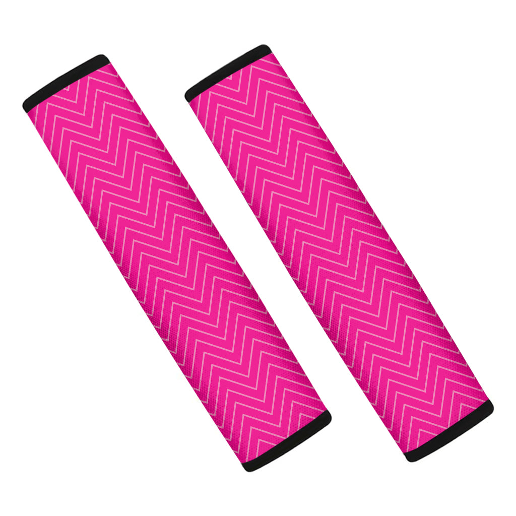 Magenta Pink Zigzag Pattern Print Car Seat Belt Covers