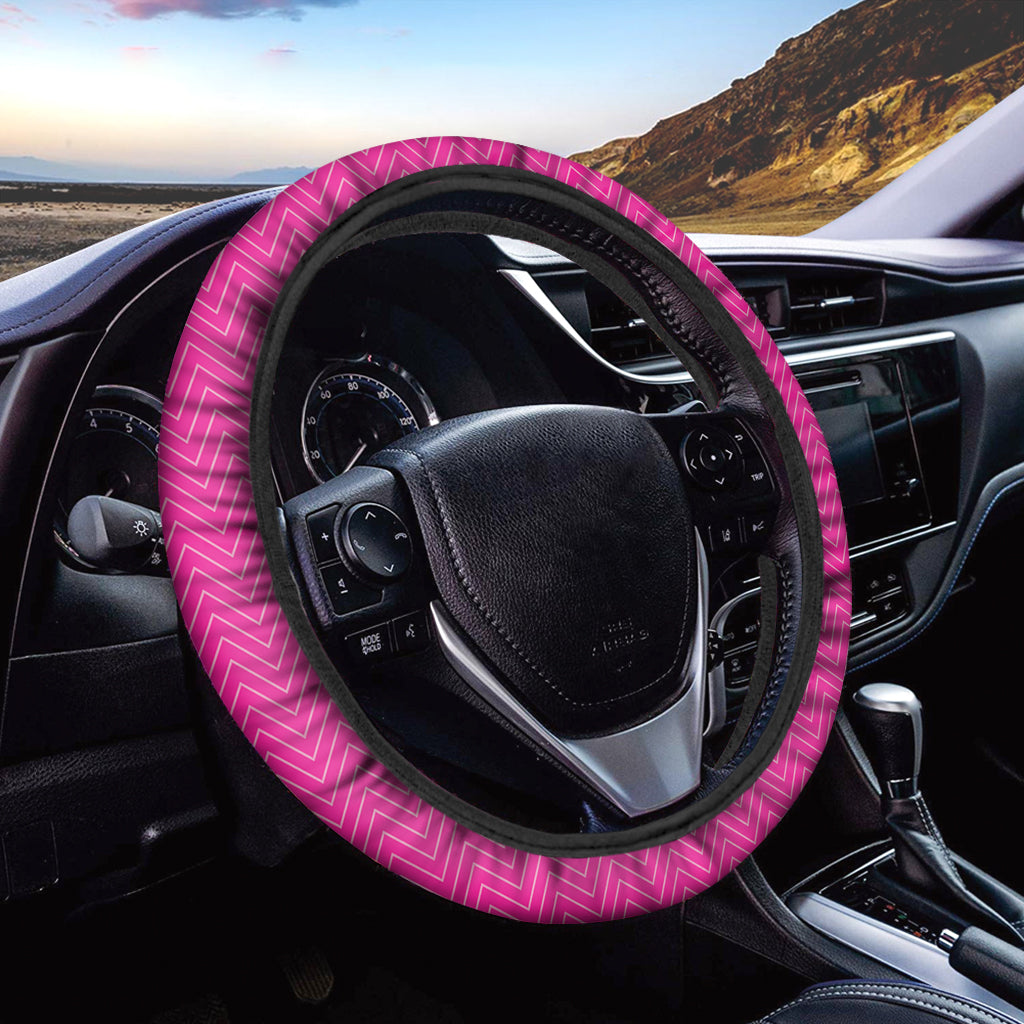 Magenta Pink Zigzag Pattern Print Car Steering Wheel Cover