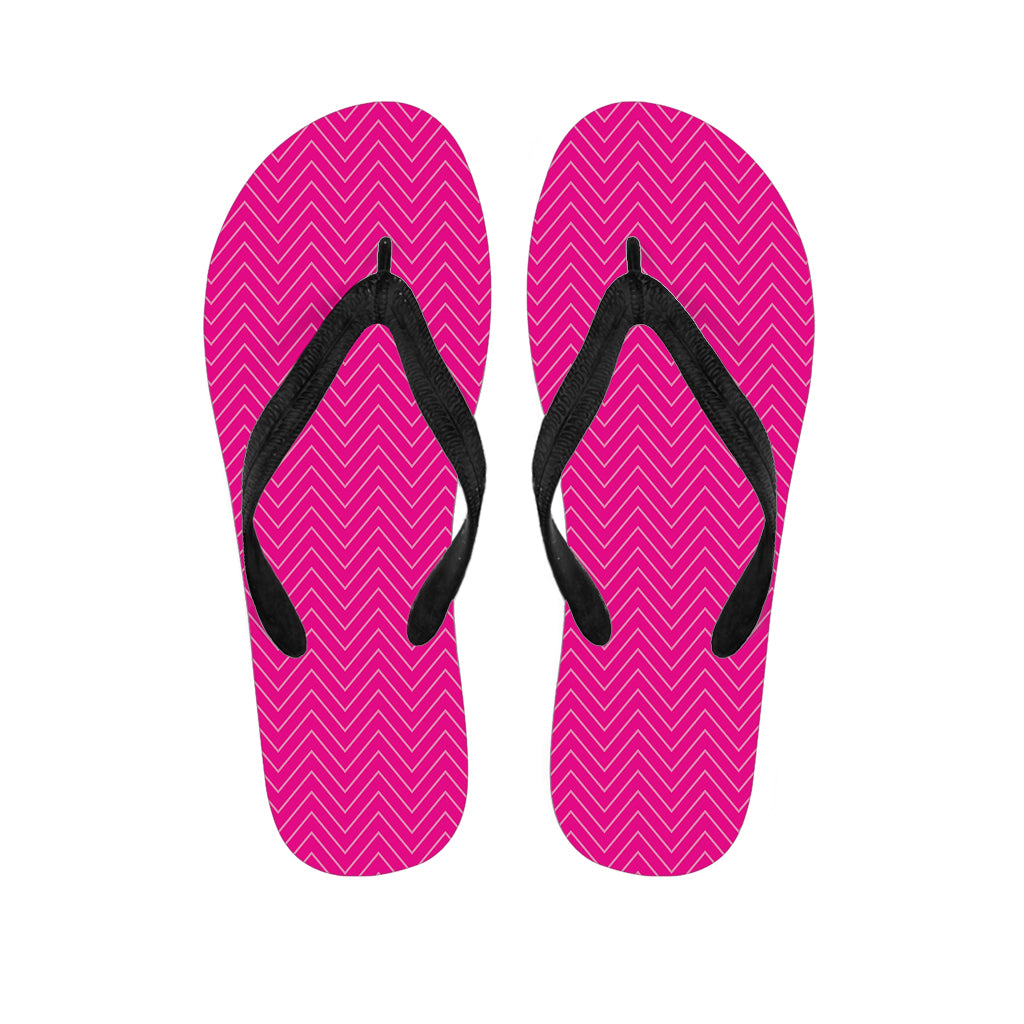 Magenta Pink Zigzag Pattern Print Flip Flops