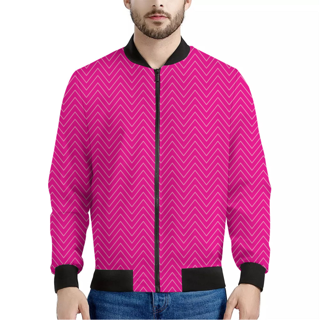 Magenta Pink Zigzag Pattern Print Men's Bomber Jacket