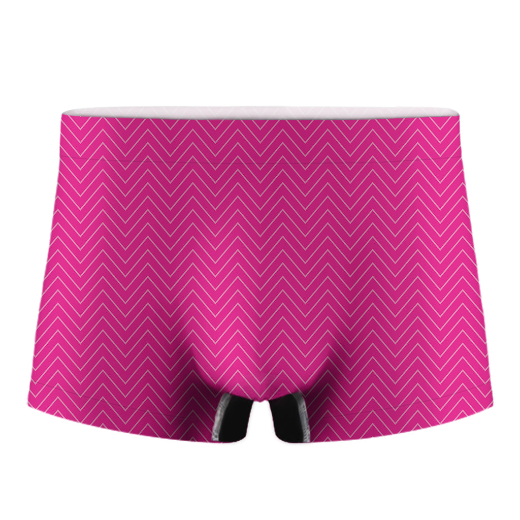 Magenta Pink Zigzag Pattern Print Men's Boxer Briefs