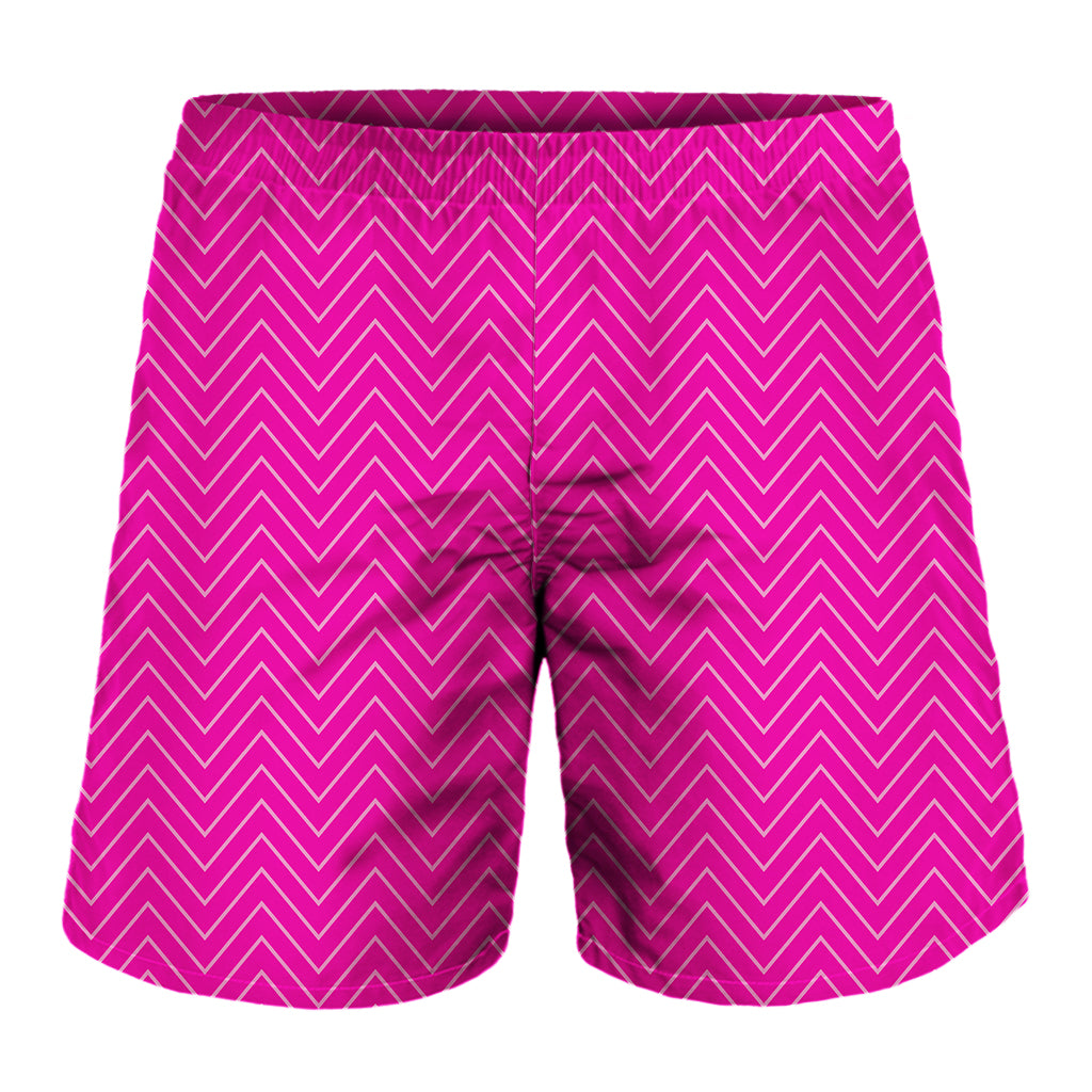 Magenta Pink Zigzag Pattern Print Men's Shorts