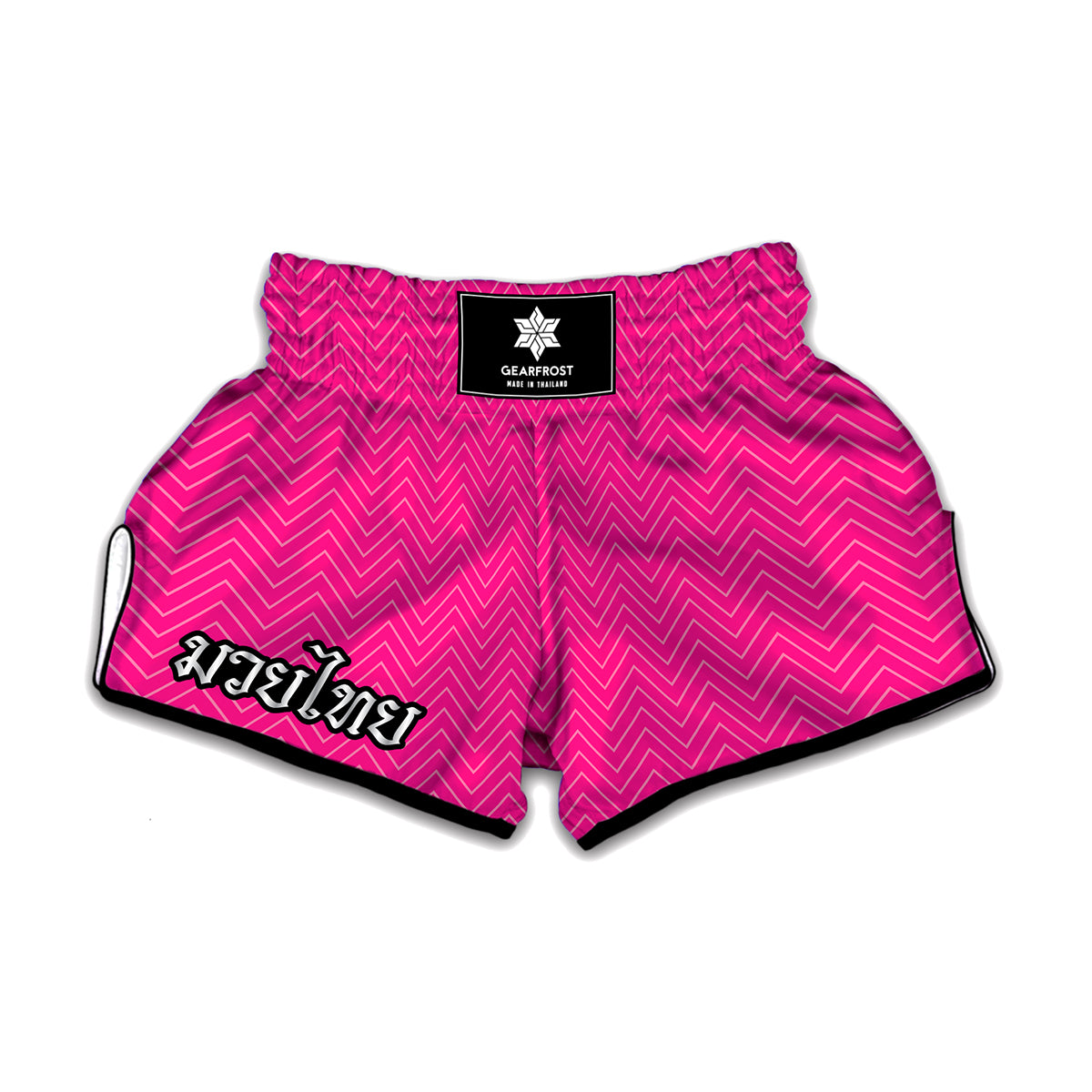 Magenta Pink Zigzag Pattern Print Muay Thai Boxing Shorts