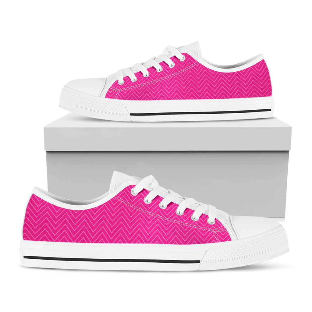 Magenta Pink Zigzag Pattern Print White Low Top Shoes