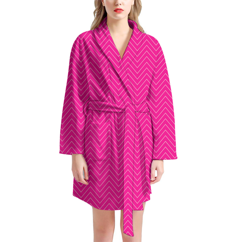 Magenta Pink Zigzag Pattern Print Women's Bathrobe