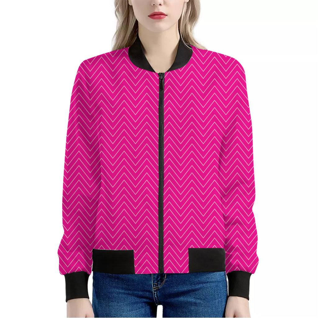 Magenta Pink Zigzag Pattern Print Women's Bomber Jacket