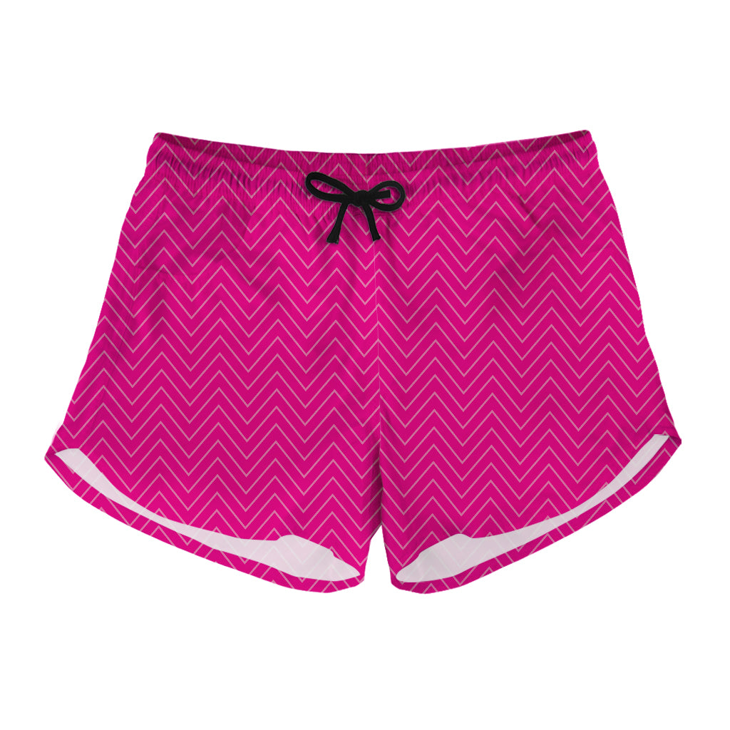 Magenta Pink Zigzag Pattern Print Women's Shorts