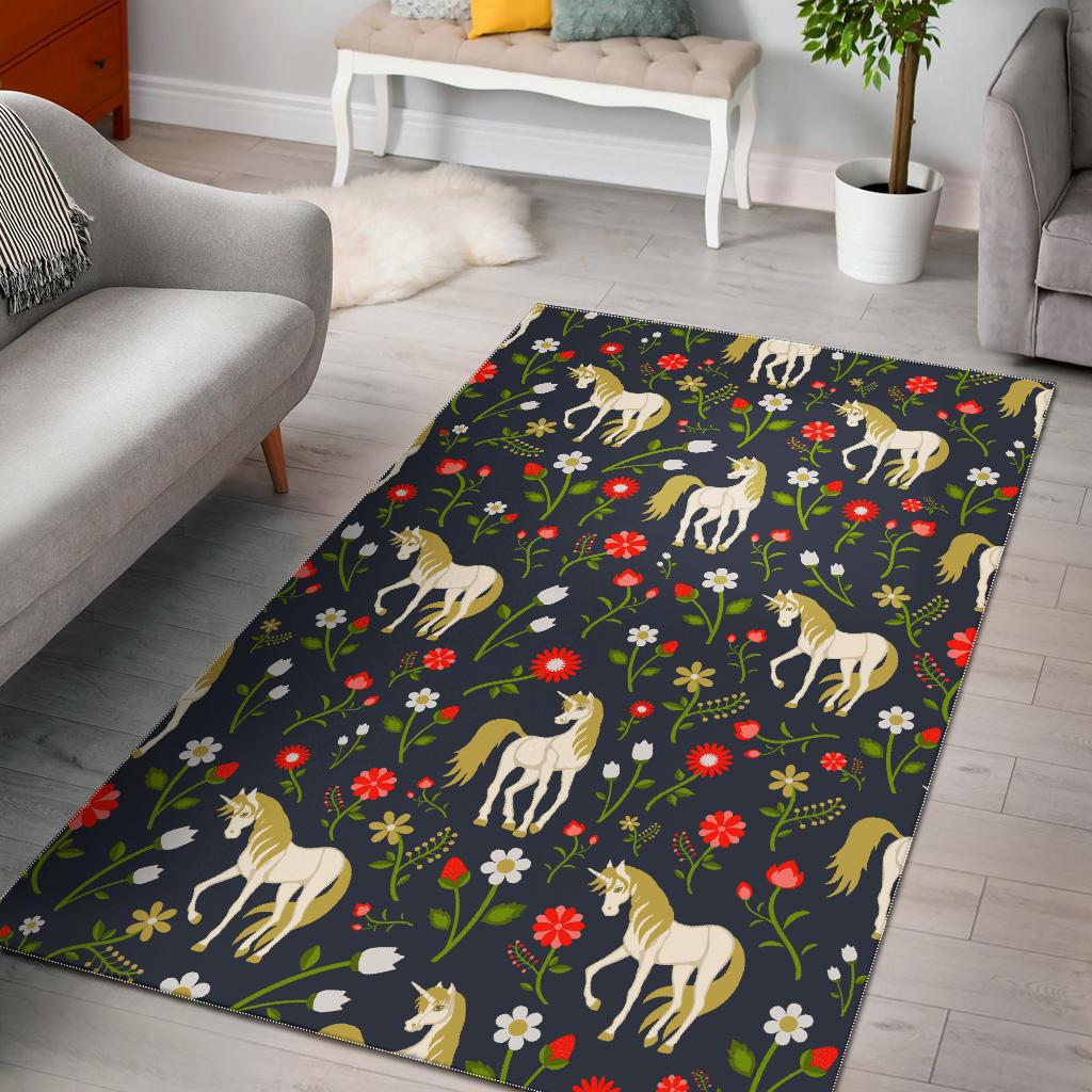 Magic Floral Unicorn Pattern Print Area Rug