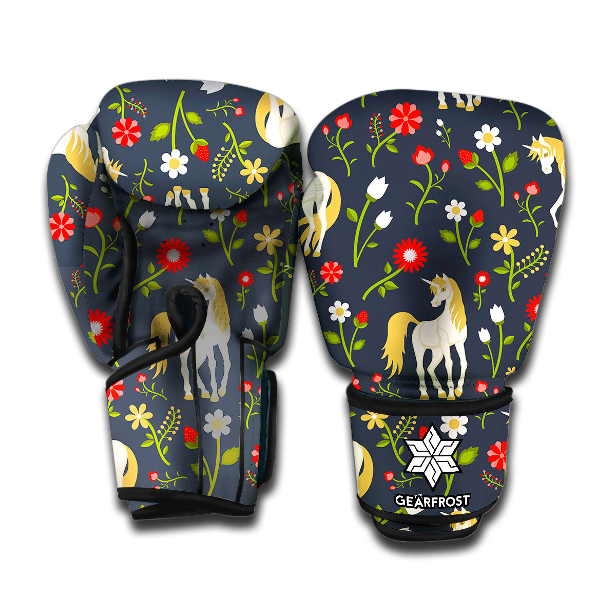 Magic Floral Unicorn Pattern Print Boxing Gloves