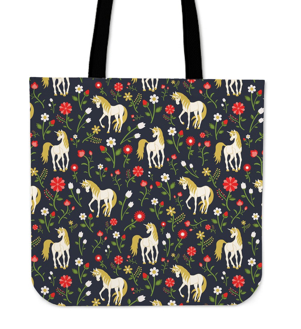 Magic Floral Unicorn Pattern Print Canvas Tote Bag