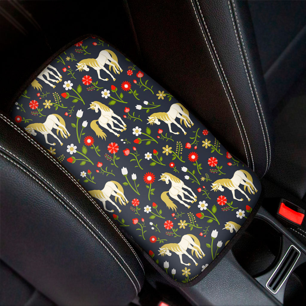 Magic Floral Unicorn Pattern Print Car Center Console Cover