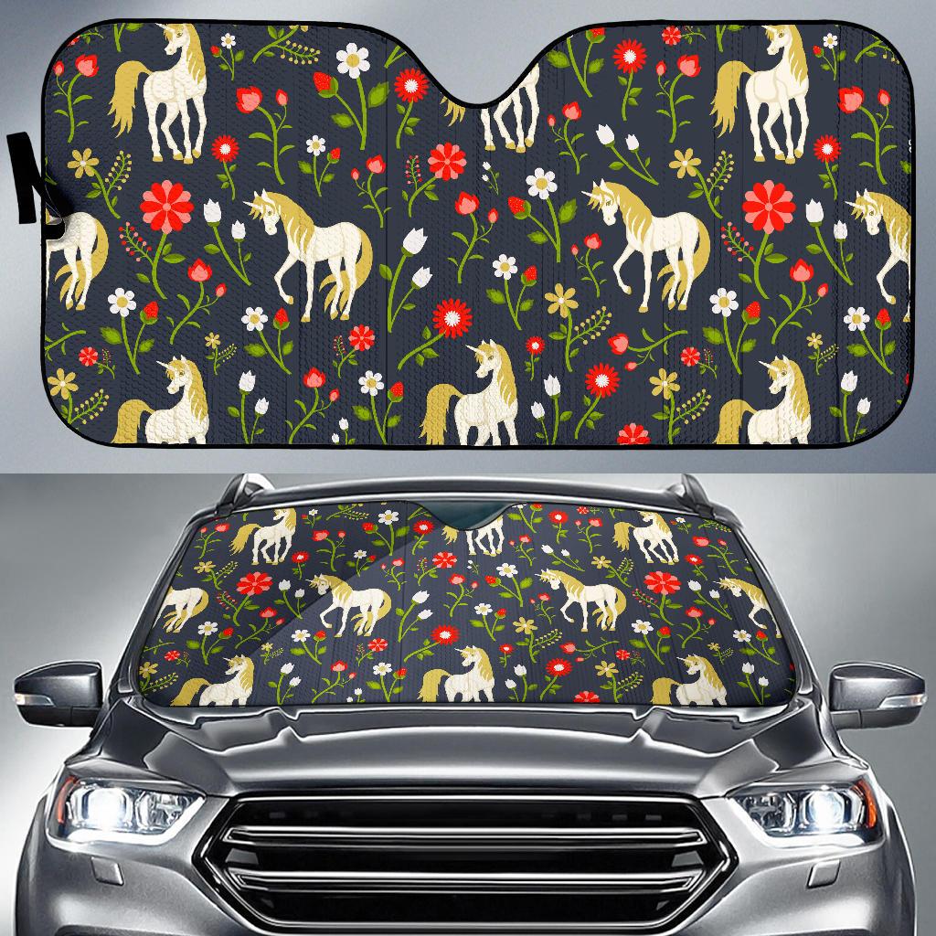 Magic Floral Unicorn Pattern Print Car Sun Shade