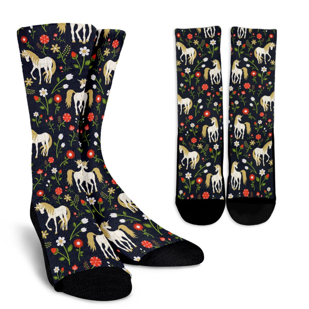 Magic Floral Unicorn Pattern Print Crew Socks