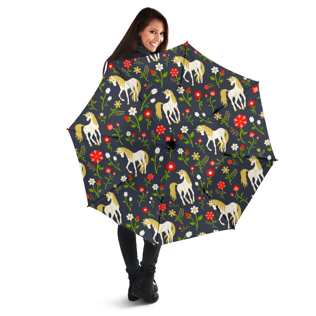 Magic Floral Unicorn Pattern Print Foldable Umbrella