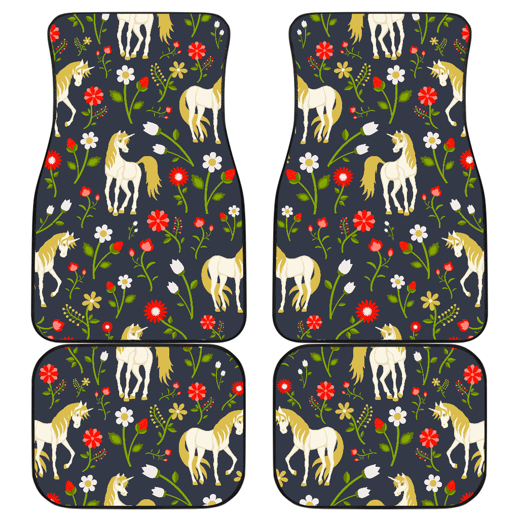 Magic Floral Unicorn Pattern Print Front and Back Car Floor Mats