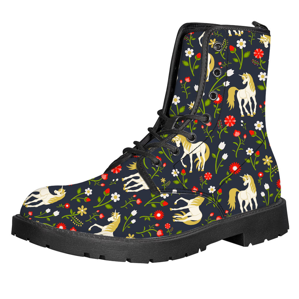 Magic Floral Unicorn Pattern Print Leather Boots