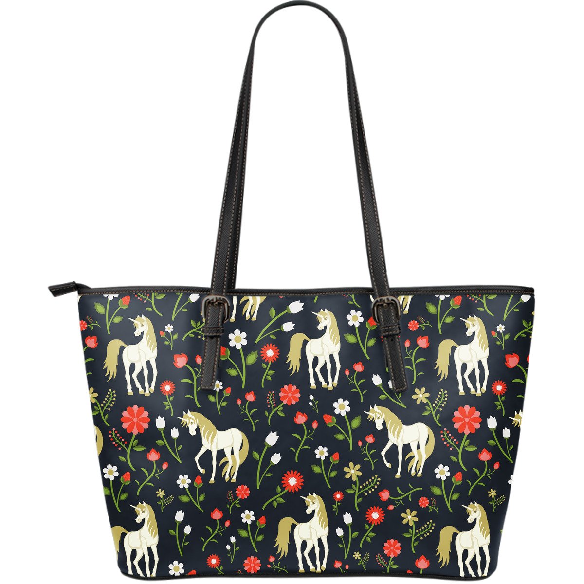 Magic Floral Unicorn Pattern Print Leather Tote Bag