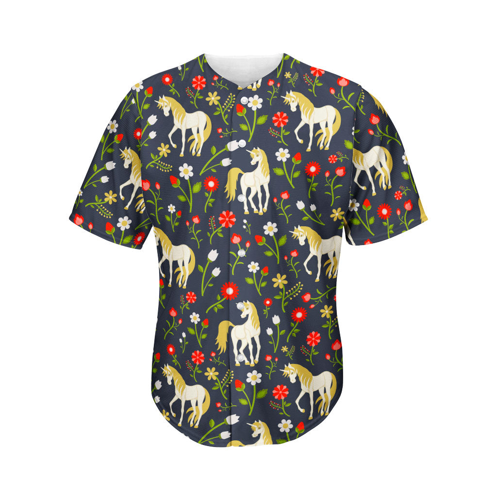 Magic Floral Unicorn Pattern Print Men's Baseball Jersey