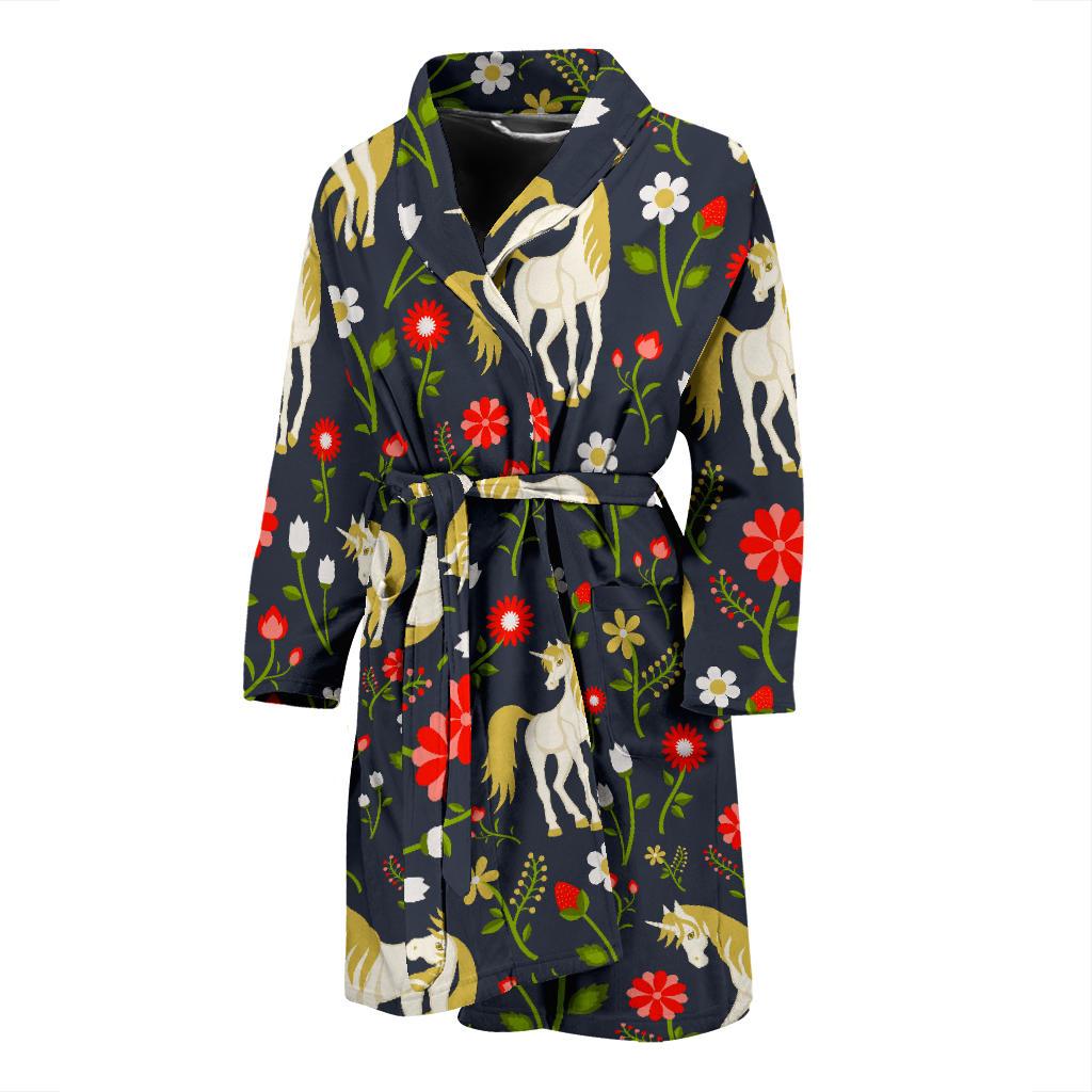 Magic Floral Unicorn Pattern Print Men's Bathrobe