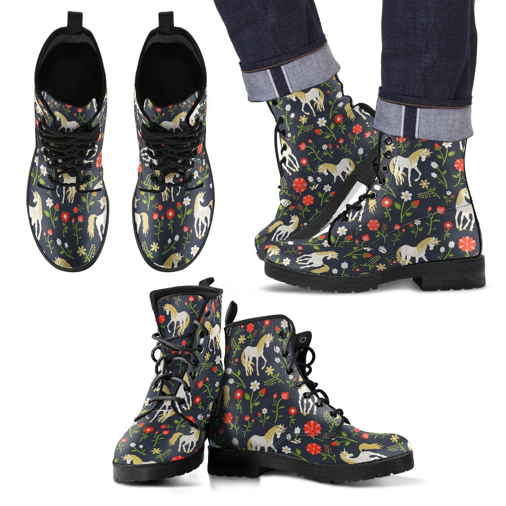 Magic Floral Unicorn Pattern Print Men's Boots