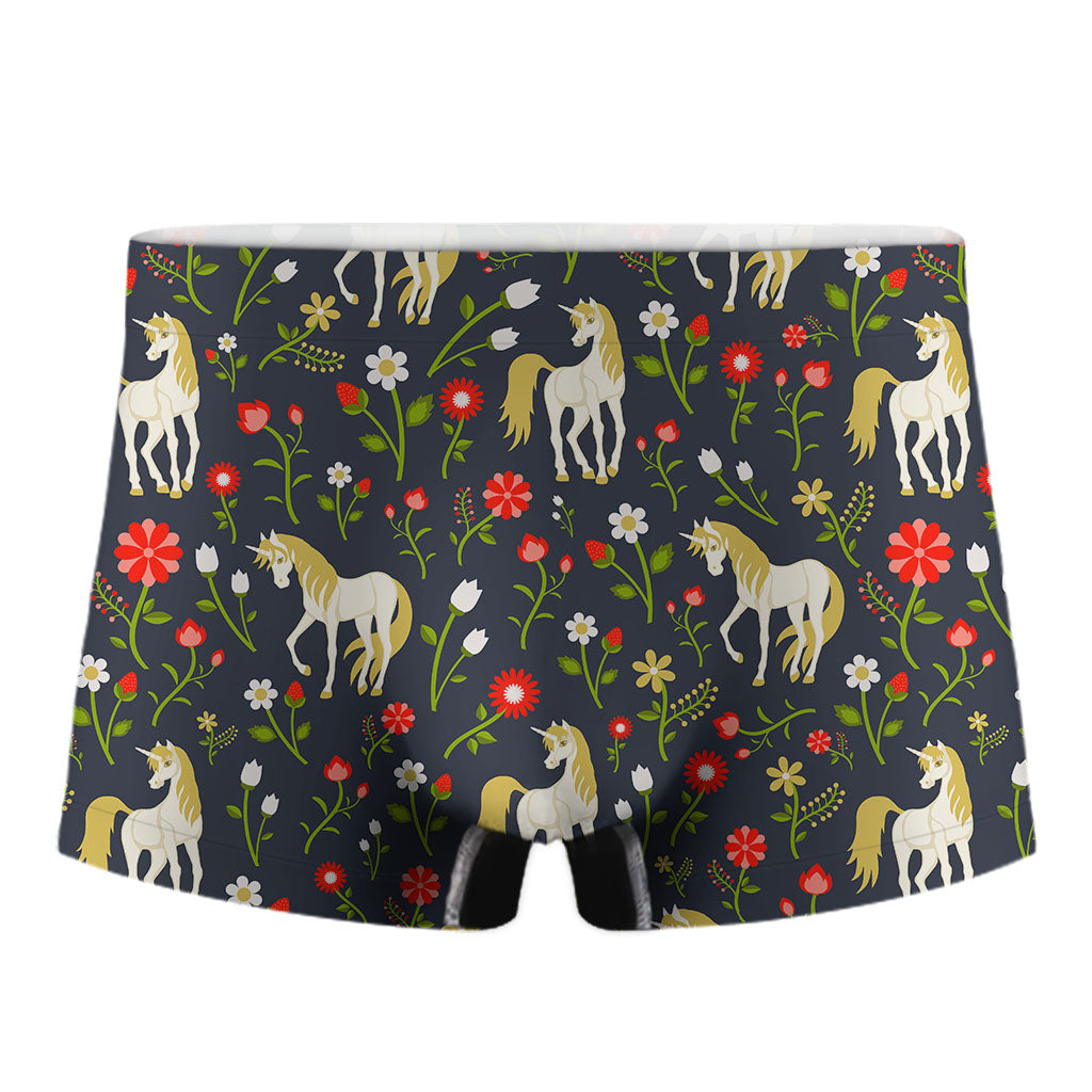 Magic Floral Unicorn Pattern Print Men's Boxer Briefs