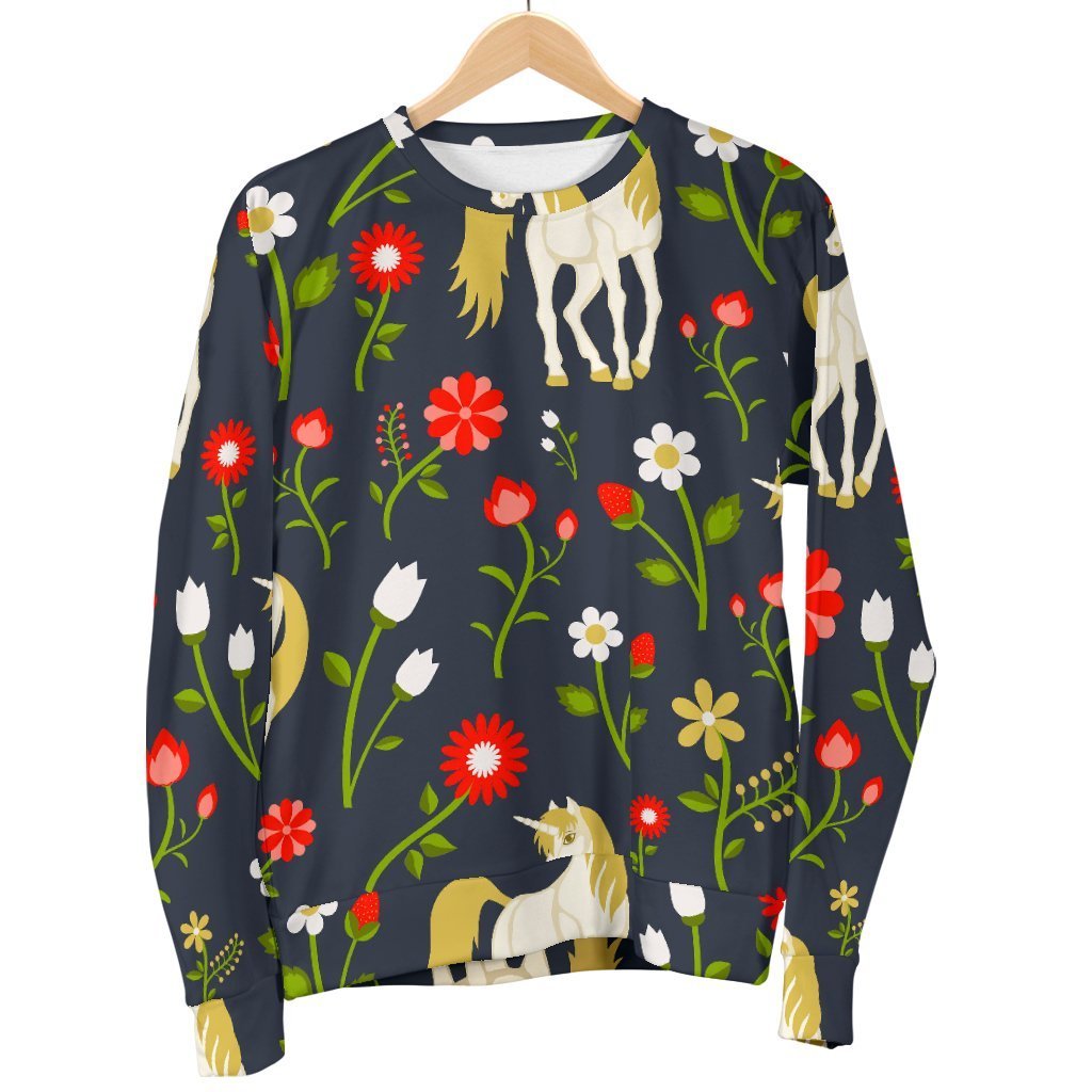 Magic Floral Unicorn Pattern Print Men's Crewneck Sweatshirt