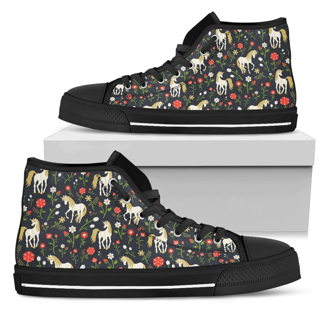 Magic Floral Unicorn Pattern Print Men's High Top Shoes