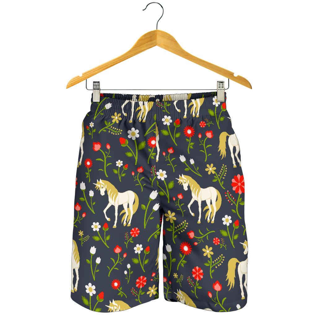 Magic Floral Unicorn Pattern Print Men's Shorts