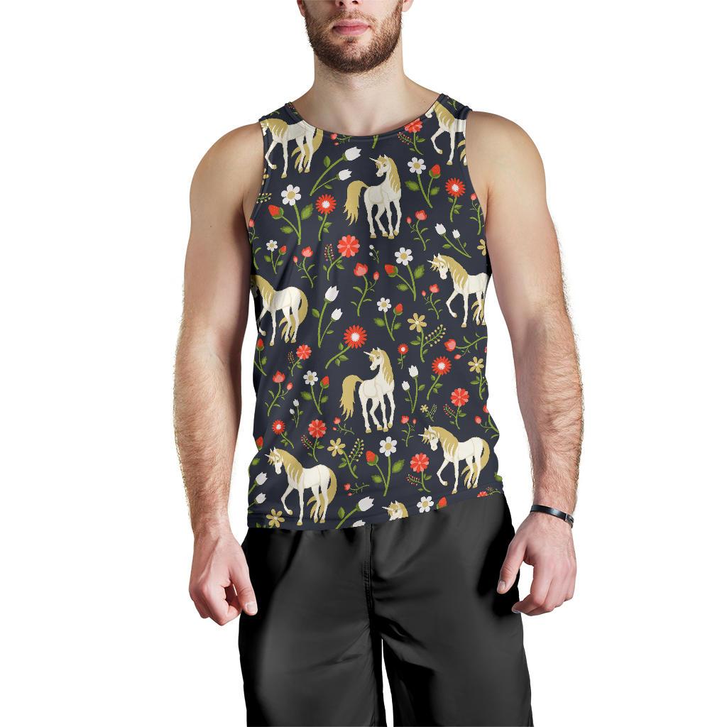 Magic Floral Unicorn Pattern Print Men's Tank Top