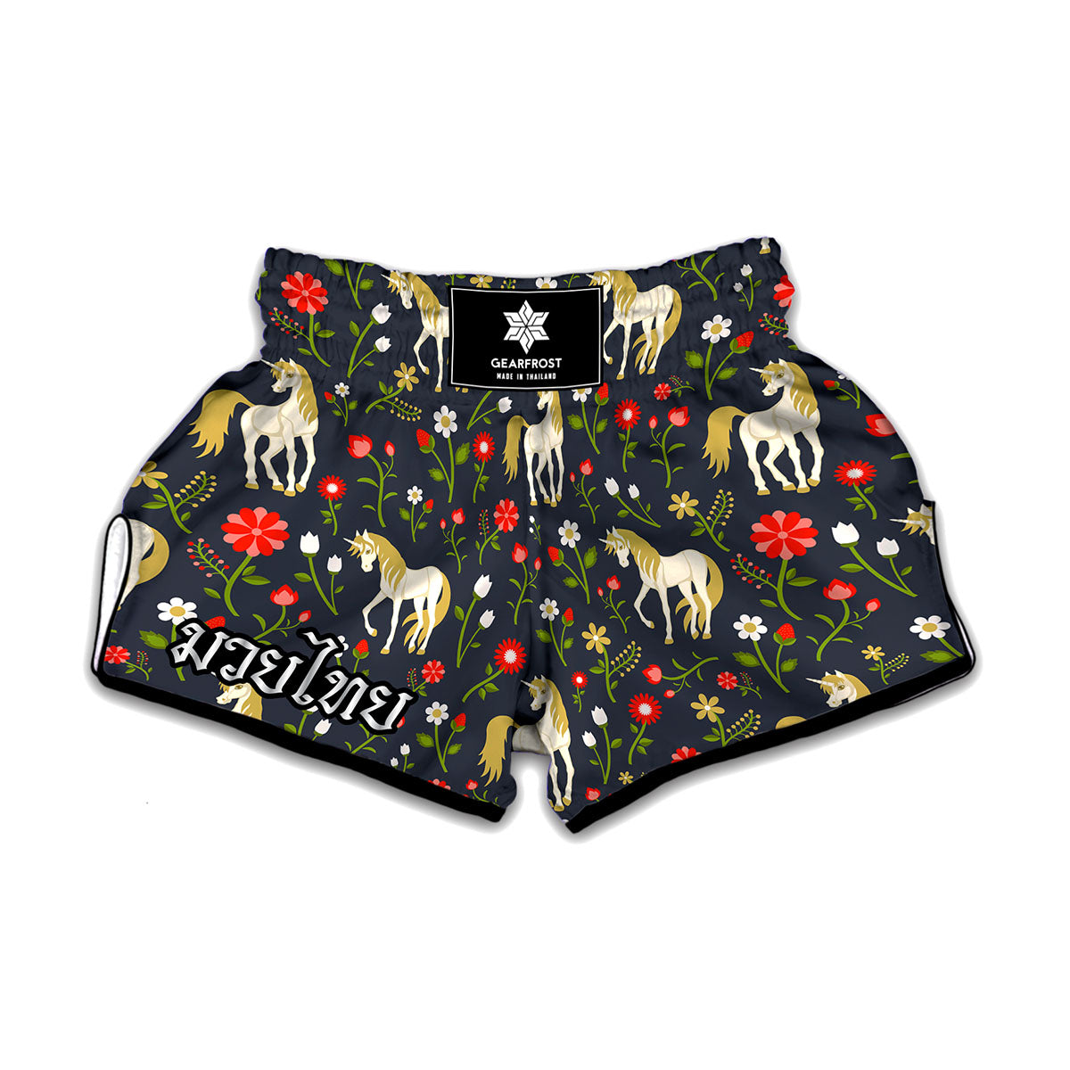 Magic Floral Unicorn Pattern Print Muay Thai Boxing Shorts