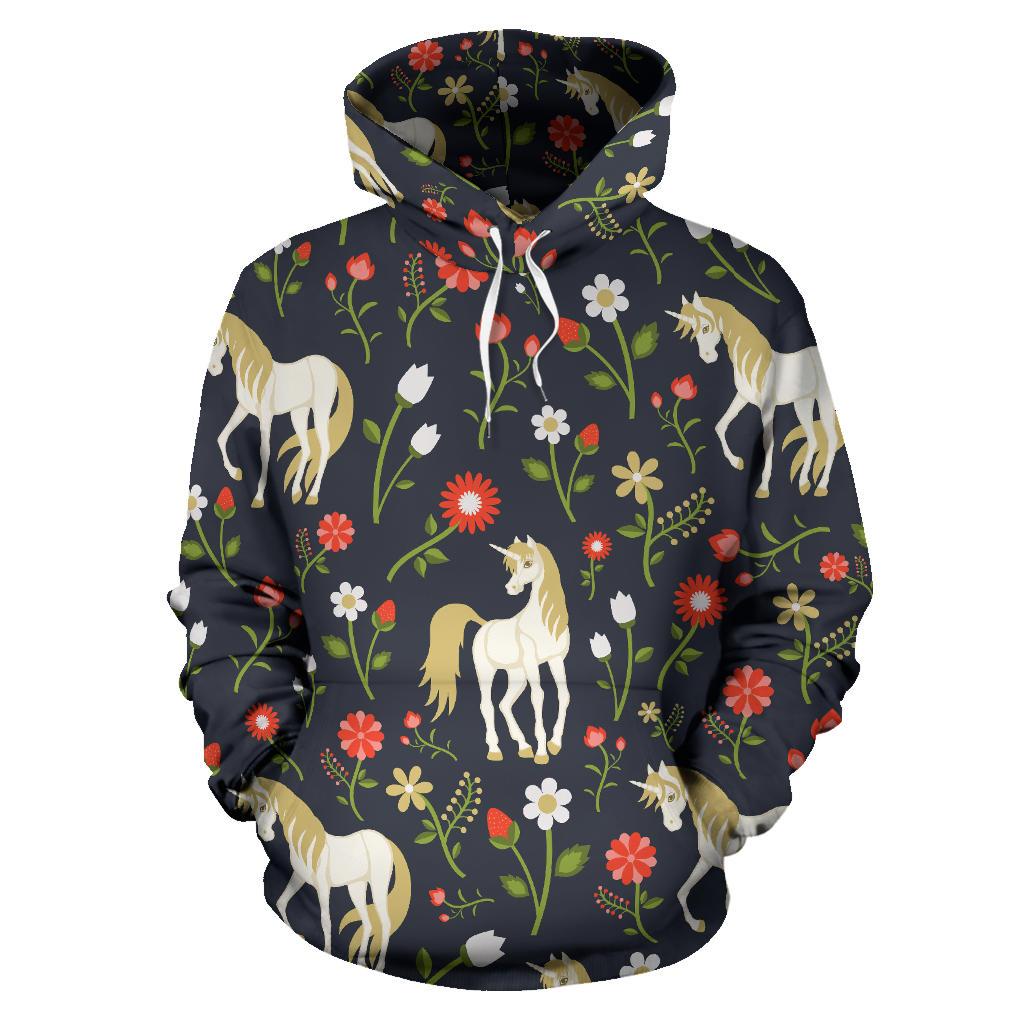 Magic Floral Unicorn Pattern Print Pullover Hoodie