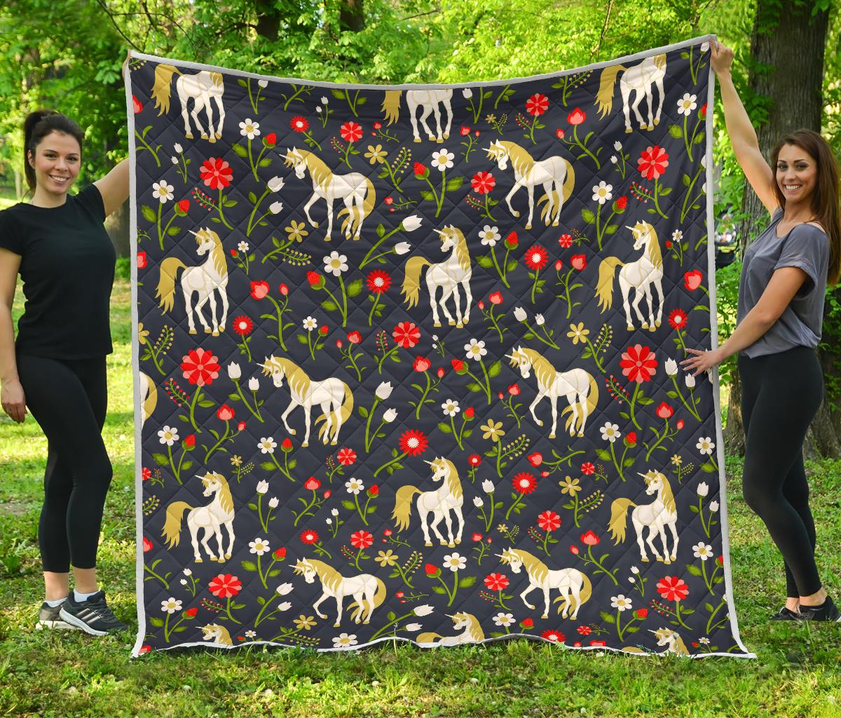 Magic Floral Unicorn Pattern Print Quilt