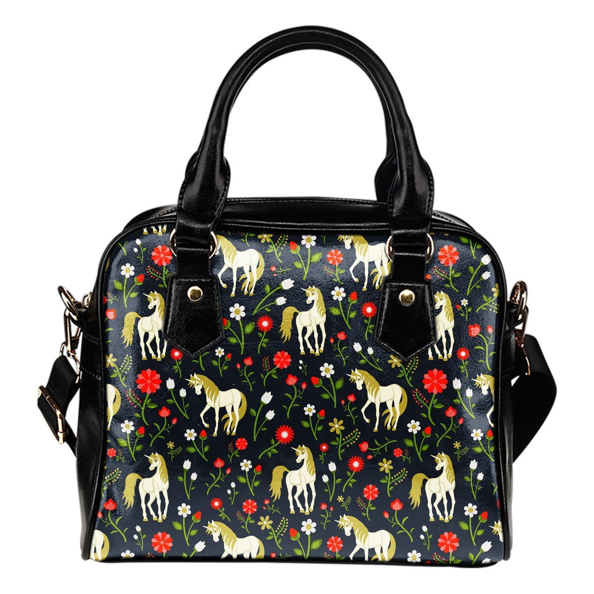 Magic Floral Unicorn Pattern Print Shoulder Handbag