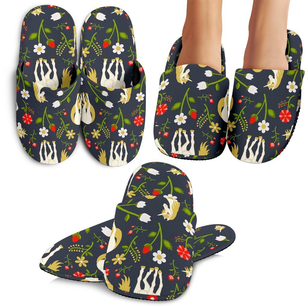 Magic Floral Unicorn Pattern Print Slippers