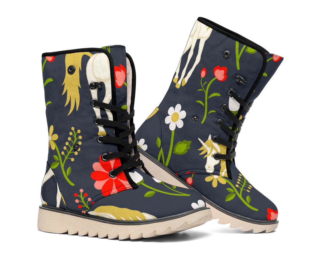 Magic Floral Unicorn Pattern Print Winter Boots