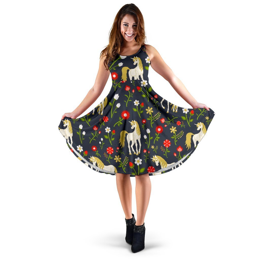 Magic Floral Unicorn Pattern Print Women's Dress