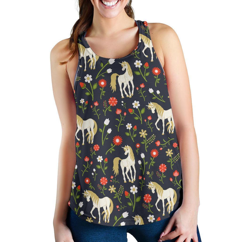 Magic Floral Unicorn Pattern Print Women's Racerback Tank Top