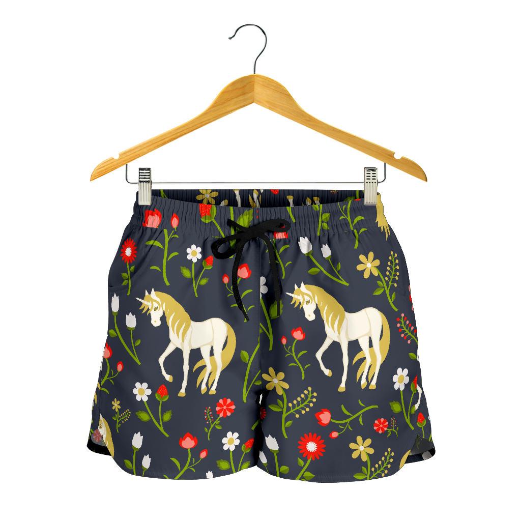 Magic Floral Unicorn Pattern Print Women's Shorts