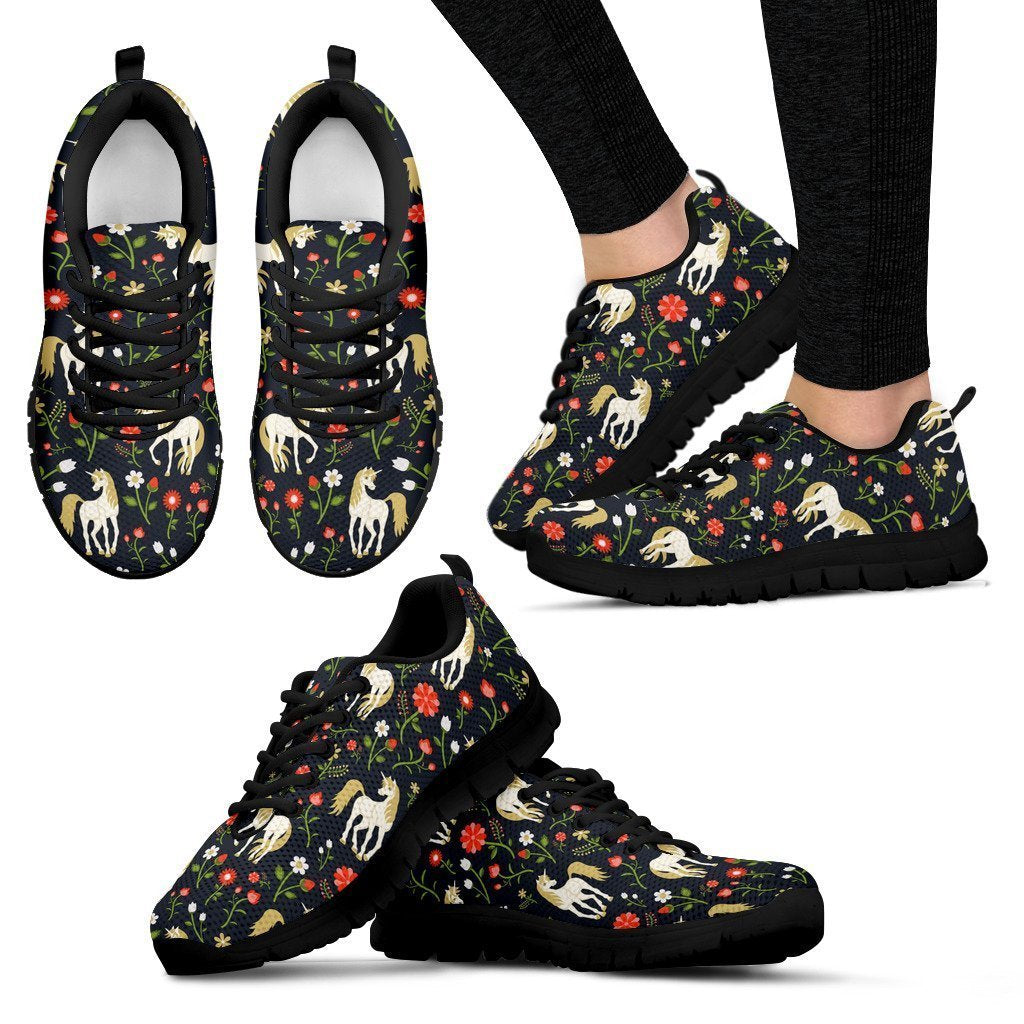 Magic Floral Unicorn Pattern Print Women's Sneakers