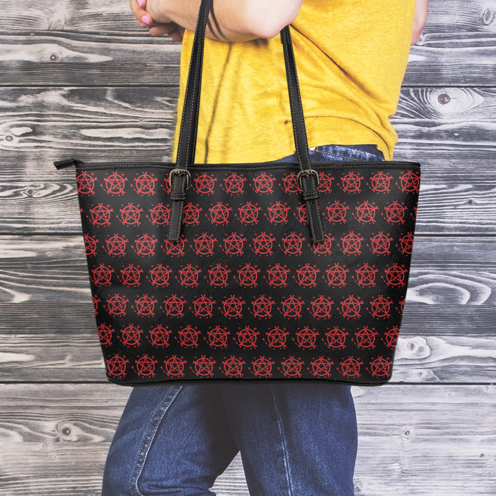 Magic Pentagram Pattern Print Leather Tote Bag