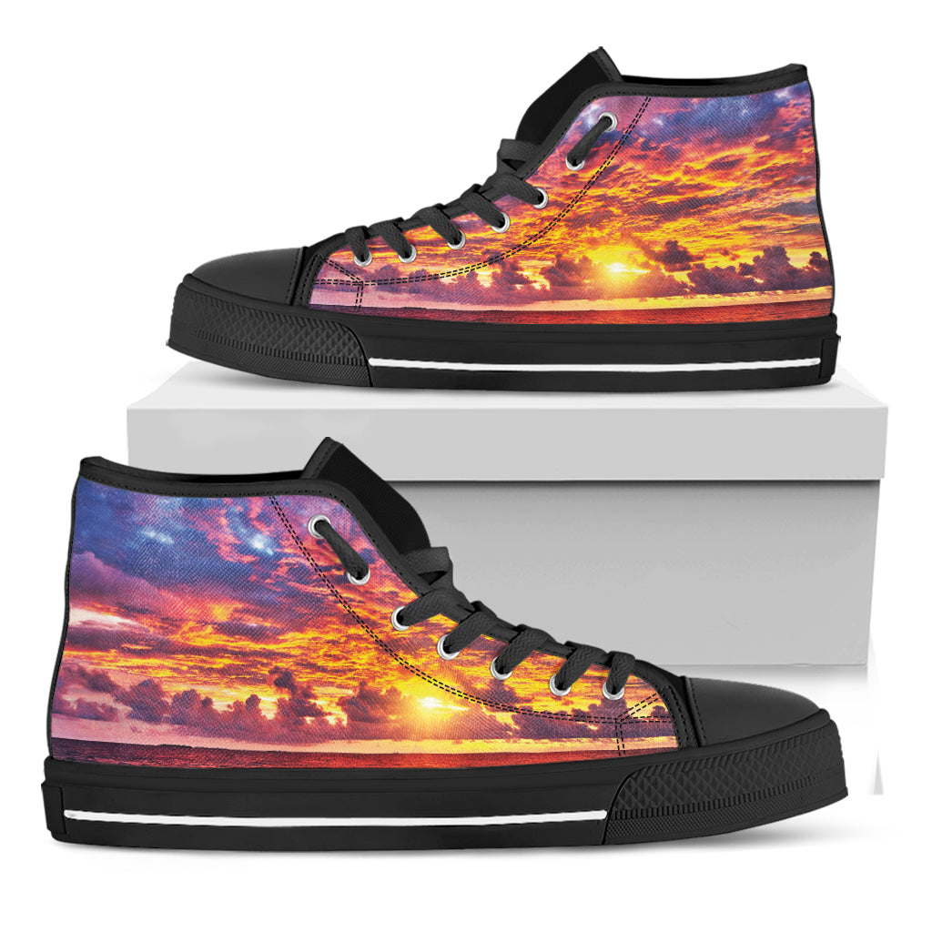 Maldives Sunset Print Black High Top Shoes