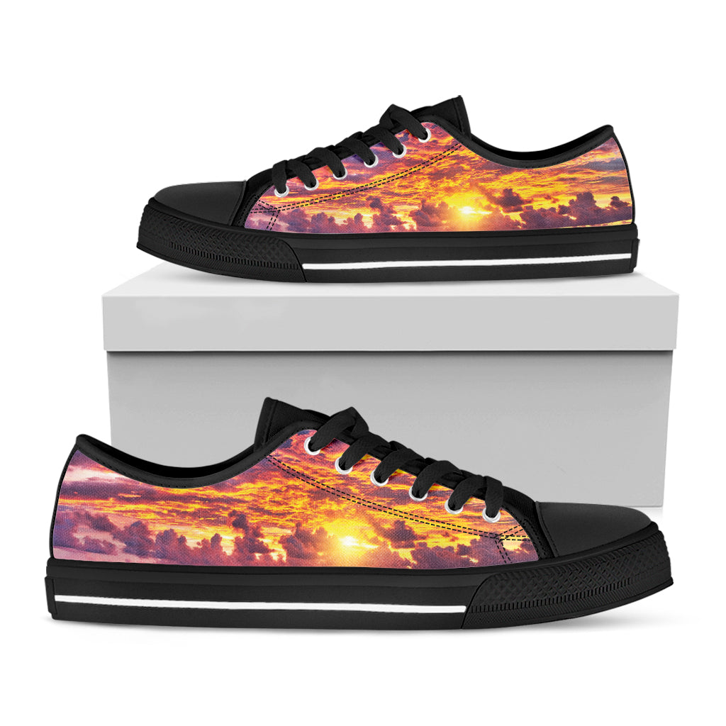 Maldives Sunset Print Black Low Top Shoes