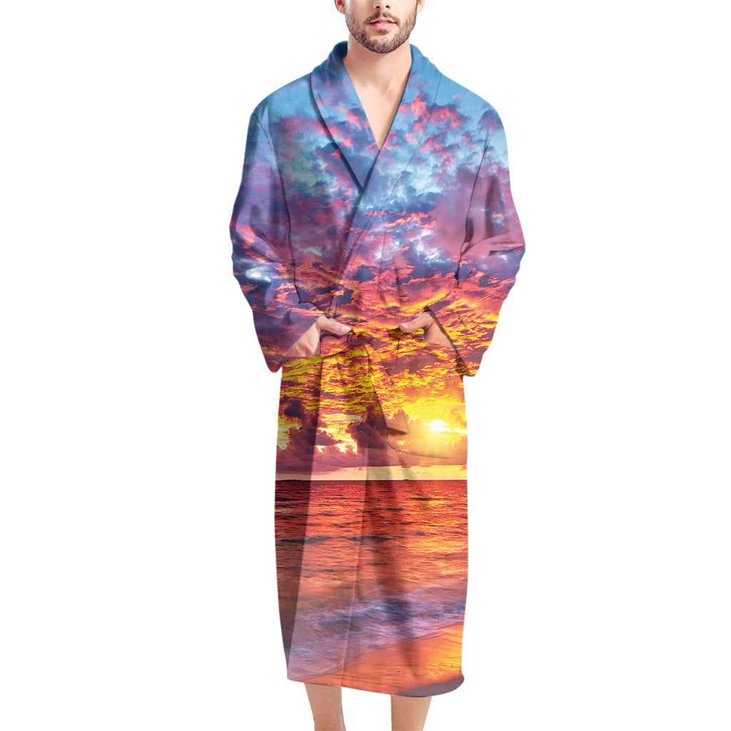 Maldives Sunset Print Men's Bathrobe