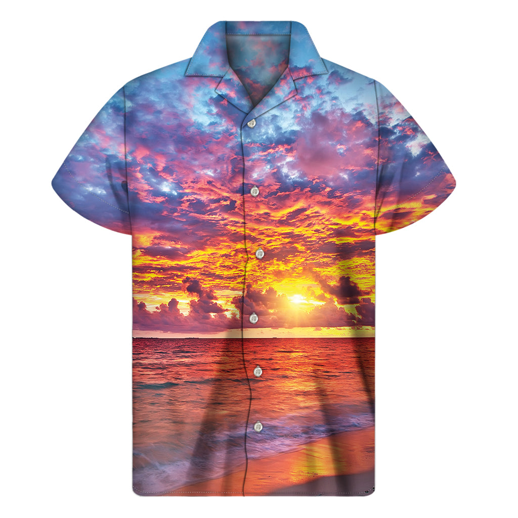 Maldives Sunset Print Men's Short Sleeve Shirt