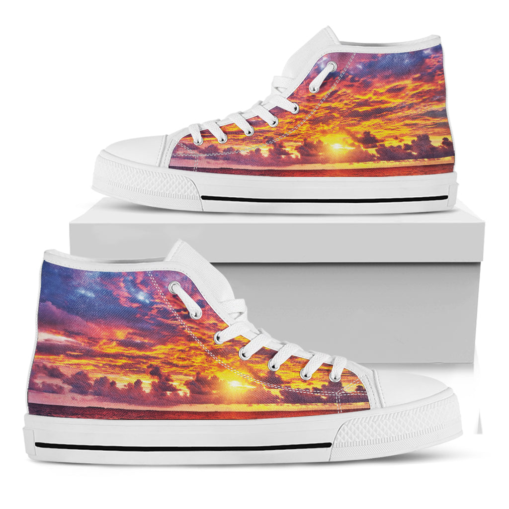 Maldives Sunset Print White High Top Shoes