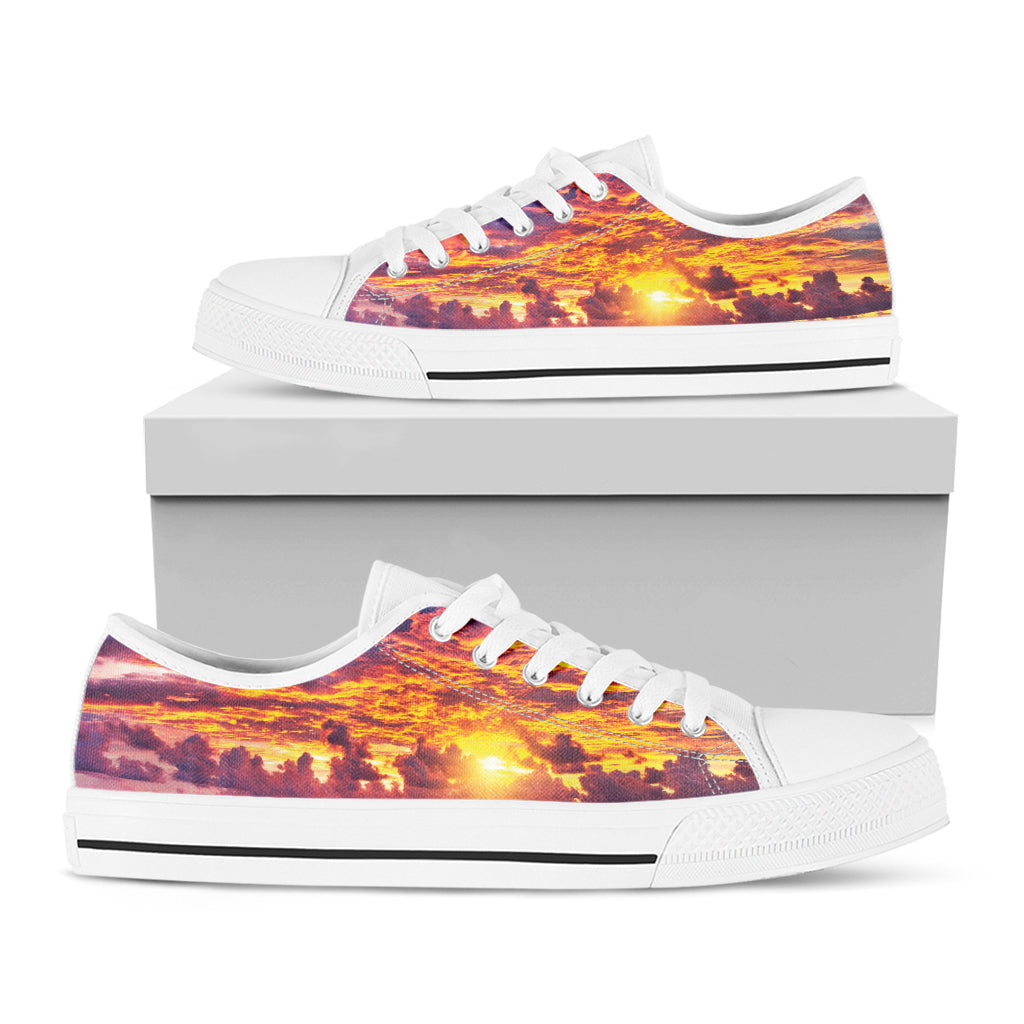 Maldives Sunset Print White Low Top Shoes