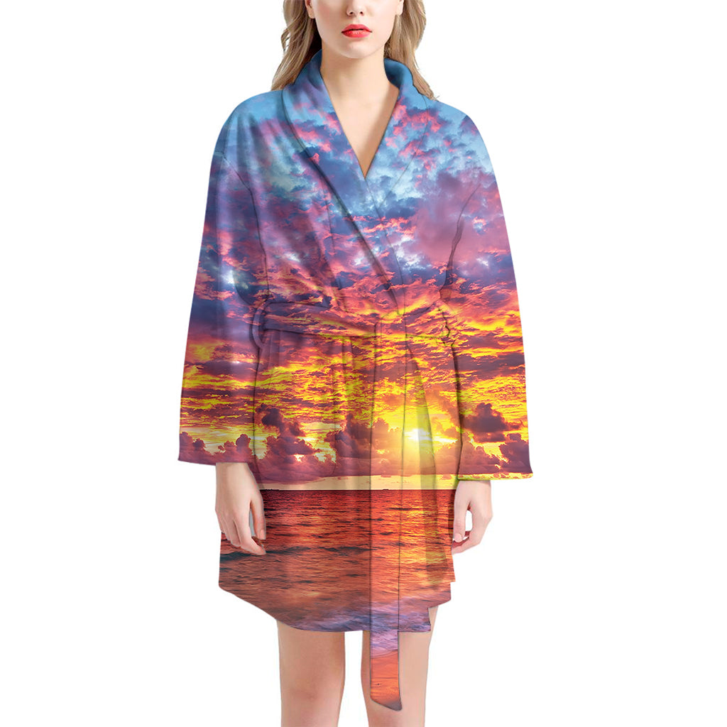 Maldives Sunset Print Women's Bathrobe