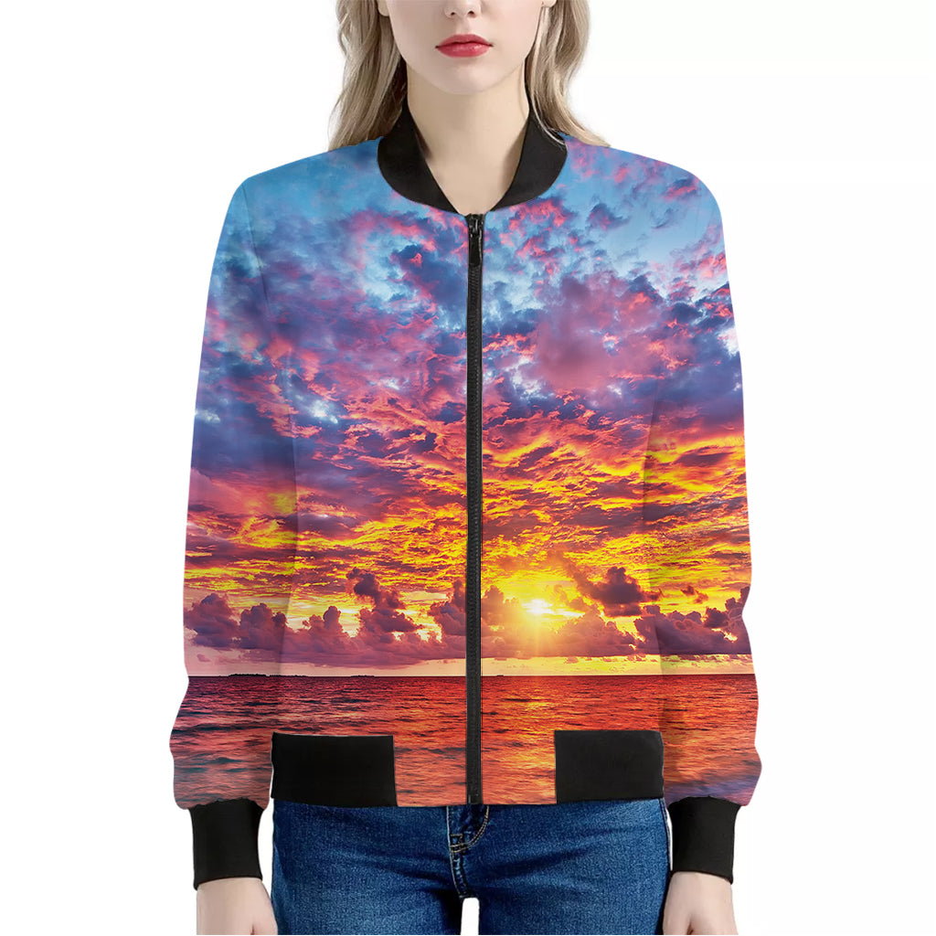 Maldives Sunset Print Women's Bomber Jacket