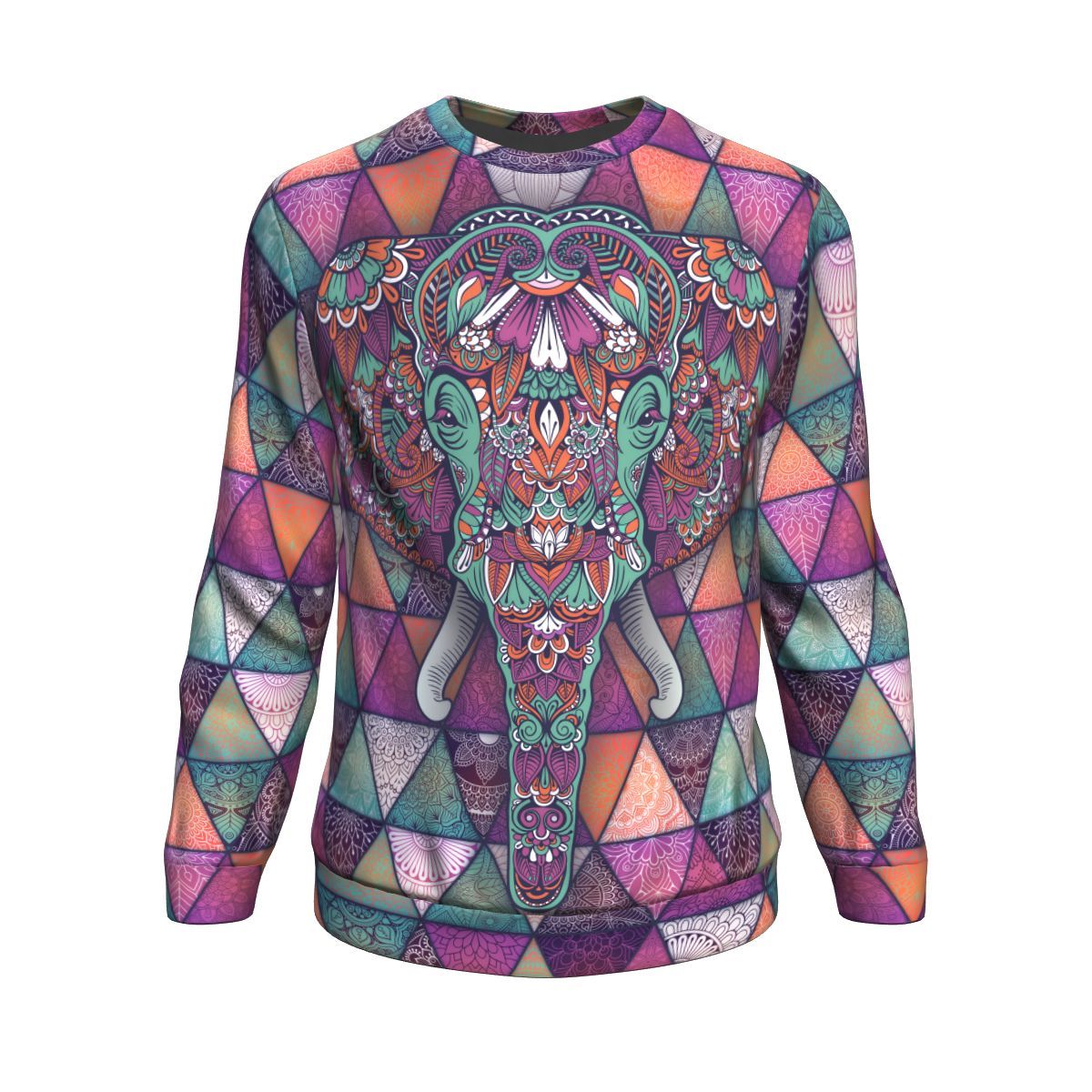 Mandala Elephant Colorful Pattern Print Crewneck Sweatshirt