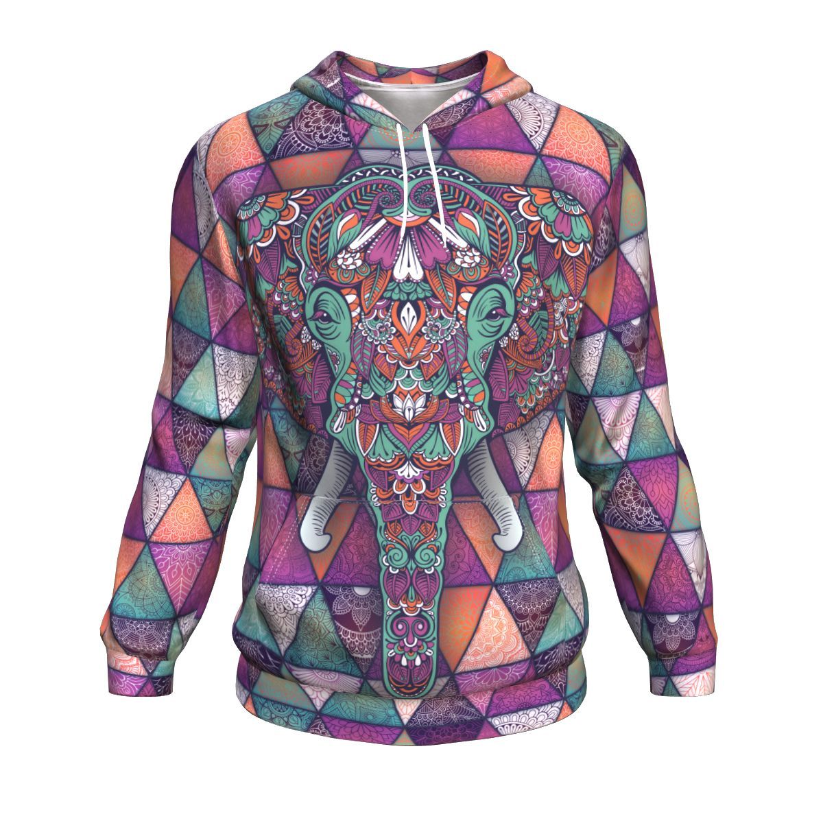 Mandala Elephant Colorful Pattern Print Pullover Hoodie